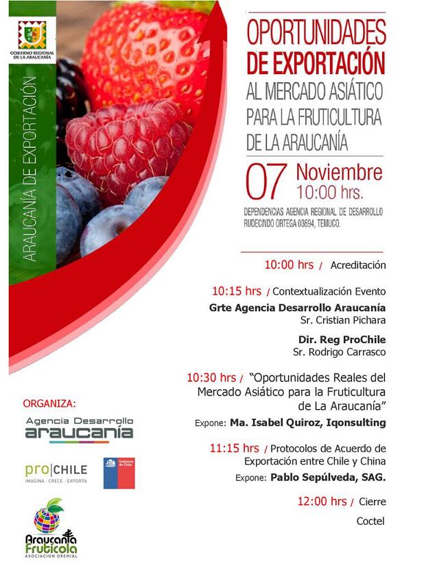 Invitación Seminario Oportunidades de Exportación Fruta Araucanía Asia