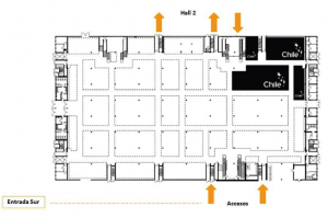 Plano recinto ferial con ubicación de Pabellón Chile: Hall Fine Food, Pabellón 660mt2 aprox.